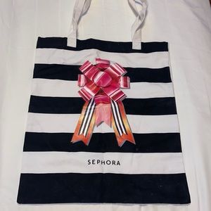 NWT Sephora Striped Canvas Holiday Tote Bag Black and White